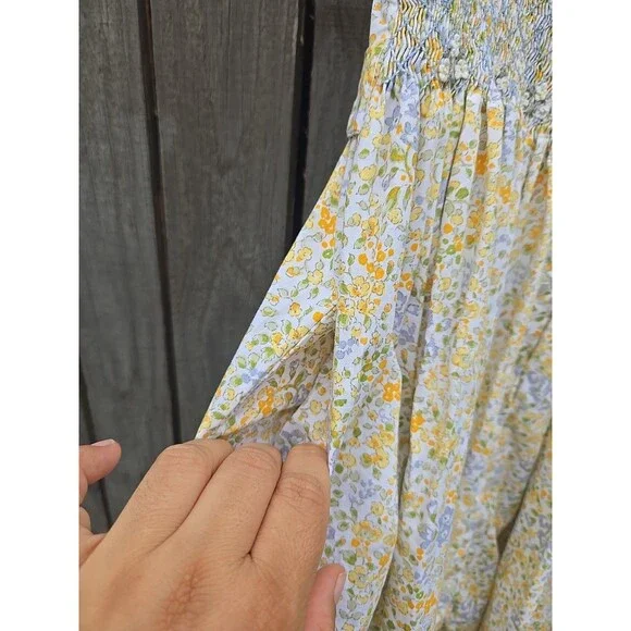 Kidiwi Paris Girls Floral Dress Size 5A Yellow Blue Smocked Waist Ruffle Sleeve - Picture 6 of 10